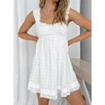 thumbnail image 3 of White Y2K Babydoll Mini Dress Sleeveless Lace Trim Square Neck Embroidered Swing Boho Sundress, 3 of 7