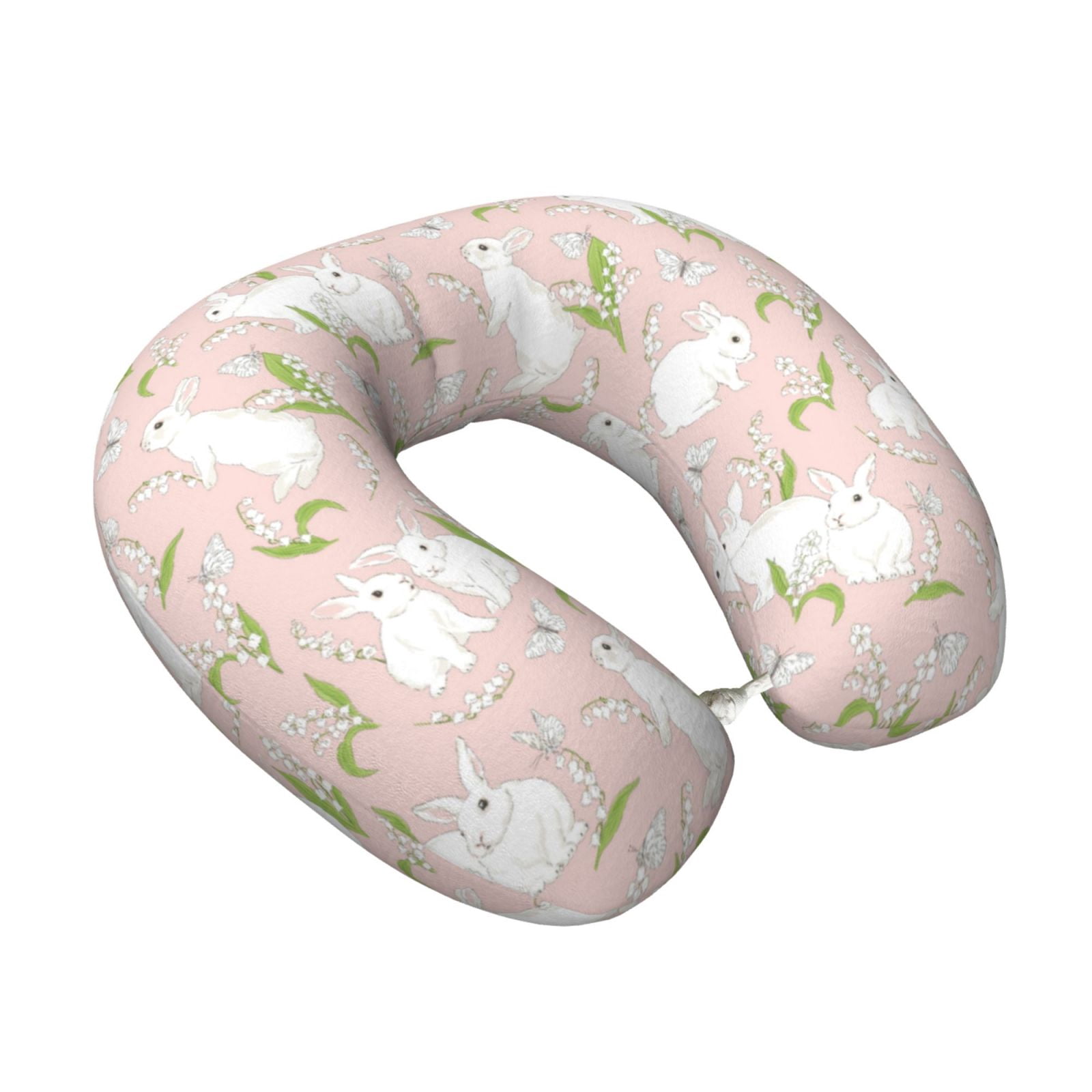Xecao Rabbit Print Memory Foam Cervical Neck Pillow Versatile U-Shaped Pillows for Home,Office,Camping,Travelling,Soft Washable Cover