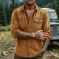 thumbnail image 5 of Men's Casual Button Down Shirt Long Sleeve Turndown Collar Solid Polyester Zipper Closure Pockets Daily Work Office Business | Zenithor,Khaki L, 5 of 7