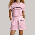 thumbnail image 2 of Wxolcjlv Toddler Girls Outfits Letter Print Short Sleeve Tee And Drawstring Pocket Shorts Set 2Pc Summer Comfy Playwear Soft Loose Sets,7 -8 Years, 2 of 4