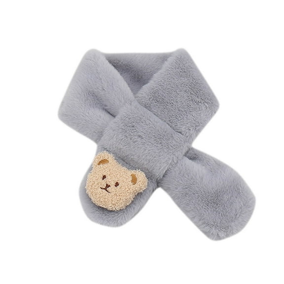 Wyobmus Kids Scarf Soft Warm Knit Fuzzy Neck Gaiters Solid Color Winter Classic Thicken Scarf for Boys Girls B-Gray*