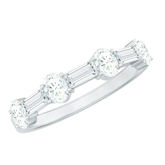 Rosec Jewels Moissanite Half Eternity Ring for Women - D Color VS1 Clarity, 925 Sterling Silver, US 4.00