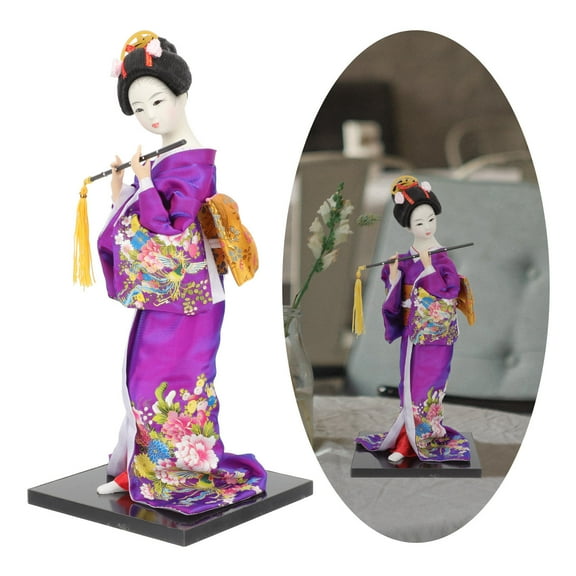 GOOHOCHY Japanese Geisha Doll Figurine in Purple Resin for Desktop Decoration One Piece 4.5 Inches