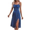 thumbnail image 3 of ClodeEU Women's Polka Dot Spaghetti Strap Dress with Side Slit,Casual Summer Midi Dress Blue,Womens Plus M, 3 of 9