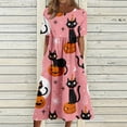 thumbnail image 3 of Women's Halloween Print Casual Dress, Round Neck with Pockets, Comfortable Relaxed Fit for Everyday Outings, Halloween Themed Cosplay Dress Pink B M, 3 of 6
