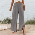 thumbnail image 5 of Mohiass Palazzo Pants for Women Beach Wide Leg Linen Pants Flowy Summer Ruffle Hem Pants 2025 Boho Smocked Waist Trousers with Pockets Gray S, 5 of 5