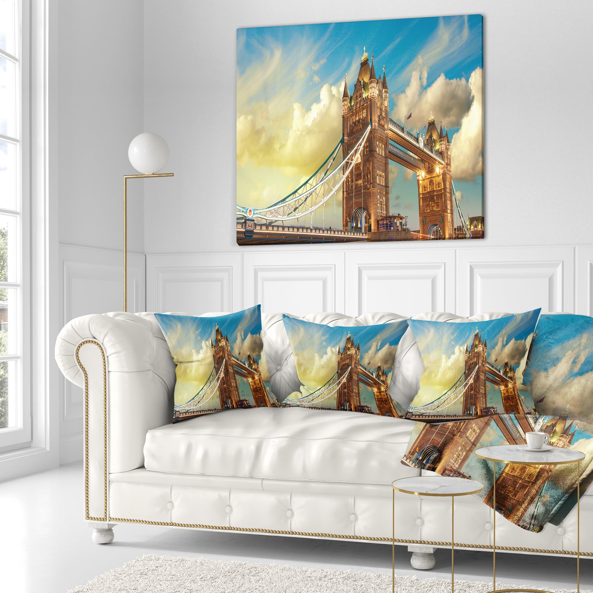 Designart Tower Bridge London at Sunset - Cityscape Photo Throw Pillow - 16x16