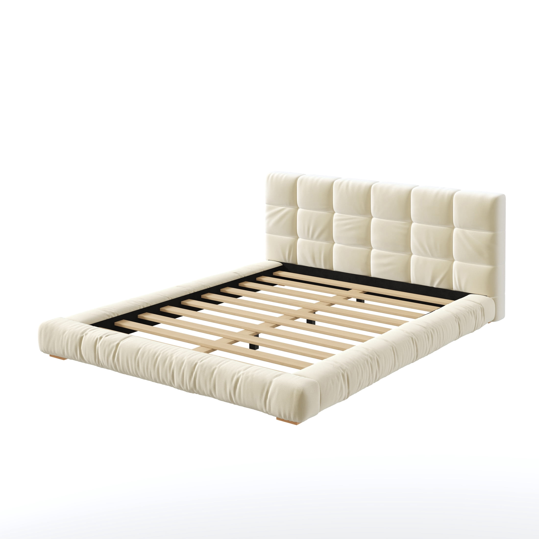 Christopher Knight Home Modern Velvet Upholstered Platform Bed with Channel Tufted Headboard, Queen, Beige