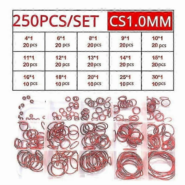 Red Silicone O Rings 250-100Pcs O-Rings Red Silicone VMQ Seal Sealing O-Rings Silicon Washer Rubber O-Ring Assortment Kit Set