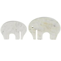 8", 7"W White Marble Rounded Abstract Elephant Sculpture with Gray Marble Veins and Cutouts, by DecMode (2 Count)