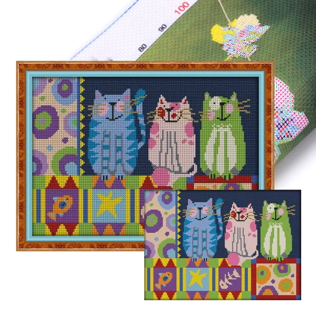 Hilo Algodón Ecológico Cgtredaw Bordado Punto Cruz Gato Abstracto Impreso 14CT 34x26cm