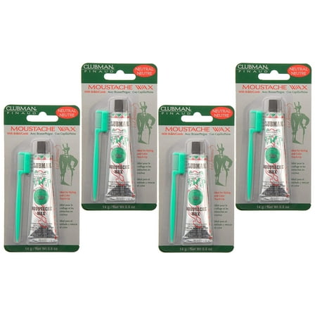 Clubman Moustache Wax Neutral With Brush/Comb 14 g 0.5 oz, (Pack of 4)
