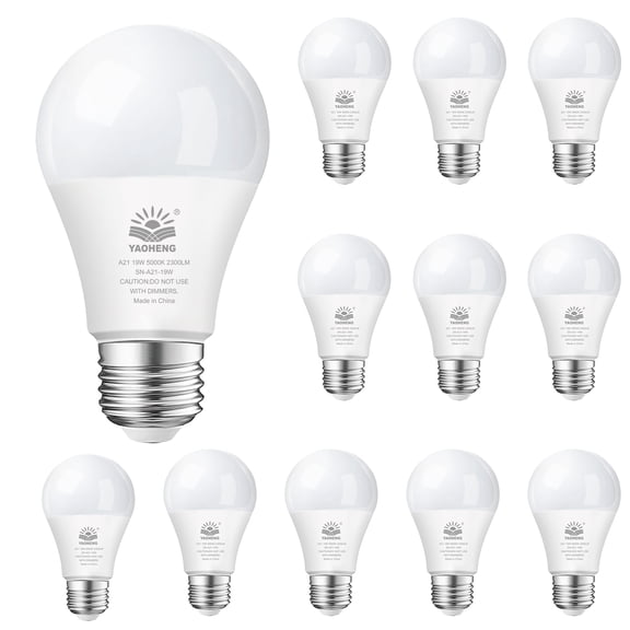 LED Light Bulb A21, 150W Equivalent, 19W 5000K Daylight, 2300 Lumens, Non-Dimmable E26 Base, Super Bright Indoor LED Bulbs, Energy Efficient, ETL Listed (12-Pack)