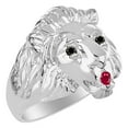 thumbnail image 4 of RYLOS Rings Sterling Silver Lion Head Ring Black Diamonds Eyes & Gemstone Mouth Fun Designer Rings Ruby  Jewelry Size 13, 4 of 7