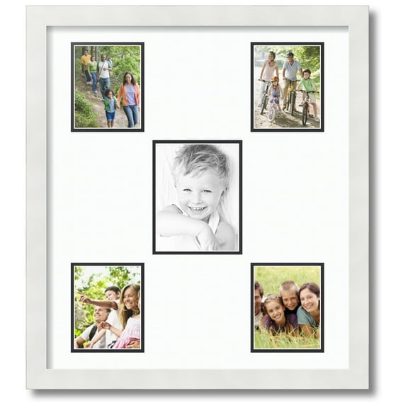 ArtToFrames Collage Photo Picture Frame with 1 - 5x6.5 and 4 - 4x5 Openings, Framed in White with Super White and Black Mats (CDM-3966-106)