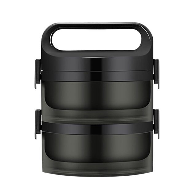 BRIGHTFUFU 1 PC Caja de loncheras de preservación de calor de acero inoxidable Caja de bento contenedor de alimentos portátiles para acampar de la oficina escolar (negro, doble capa)