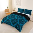 thumbnail image 2 of Homewish Moody Halloween Bat Duvet Cover Queen,Gothic Damask Pattern Queen Bedding,Teal Black,Black Reversible,3pcs,1 Duvet Cover and 2 Pillowcases, 2 of 6