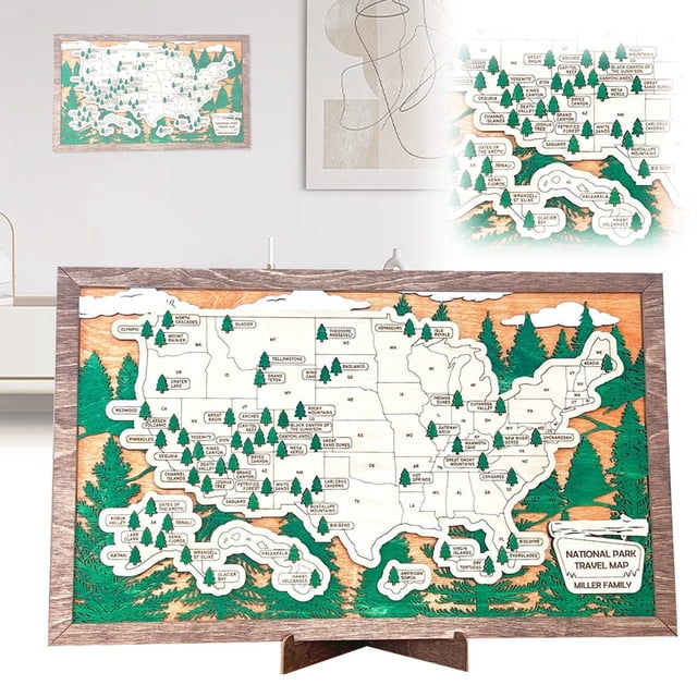 Mapa De Viaje De Los Parques Nacionales De Estados Unidos. Mapa De Viaje De Madera Para Colgar En La Pared. Adornos Decorativos Para El Hogar.