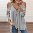thumbnail image 2 of Blusas Para Mujer Elegantes, Informales, de Talla Grande, Blusas, Camisas Con Hombros Descubiertos, Encaje, Media Mangaｖ, Cuello Con Cremallera, Camiseta Hueca, Blusa Odeerbi  ODB154514, 2 of 8