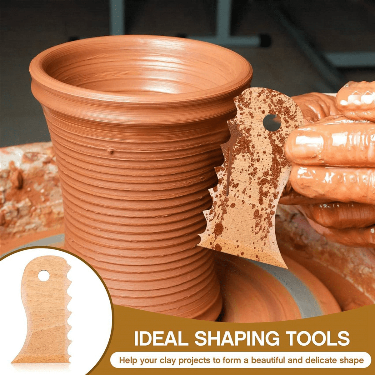 14 Pieces Pottery Trimming Tools Pottery Clay Foot Shaper Tools Texture Wooden Profile Rib Bundle Foot Shaper