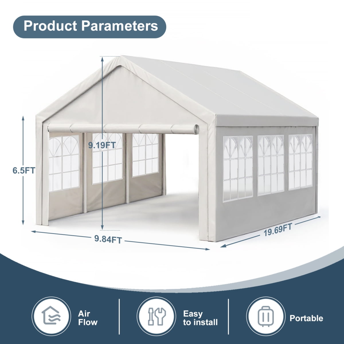 10x20 Ft Carport Car Canopy Party Tent with Removable Sidewalls, Outdoor Gazebo for Wedding & BBQ