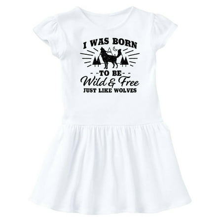 

Inktastic I was Born to be Wild and Free with Wolf and Mountains Gift Baby Girl Dress