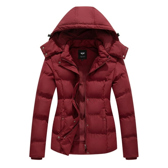 GGleaf Women's Hooded Warm Winter Coat Plus Size Thicken Puffer Jacket with Removable Hood Burgundy Red 1X