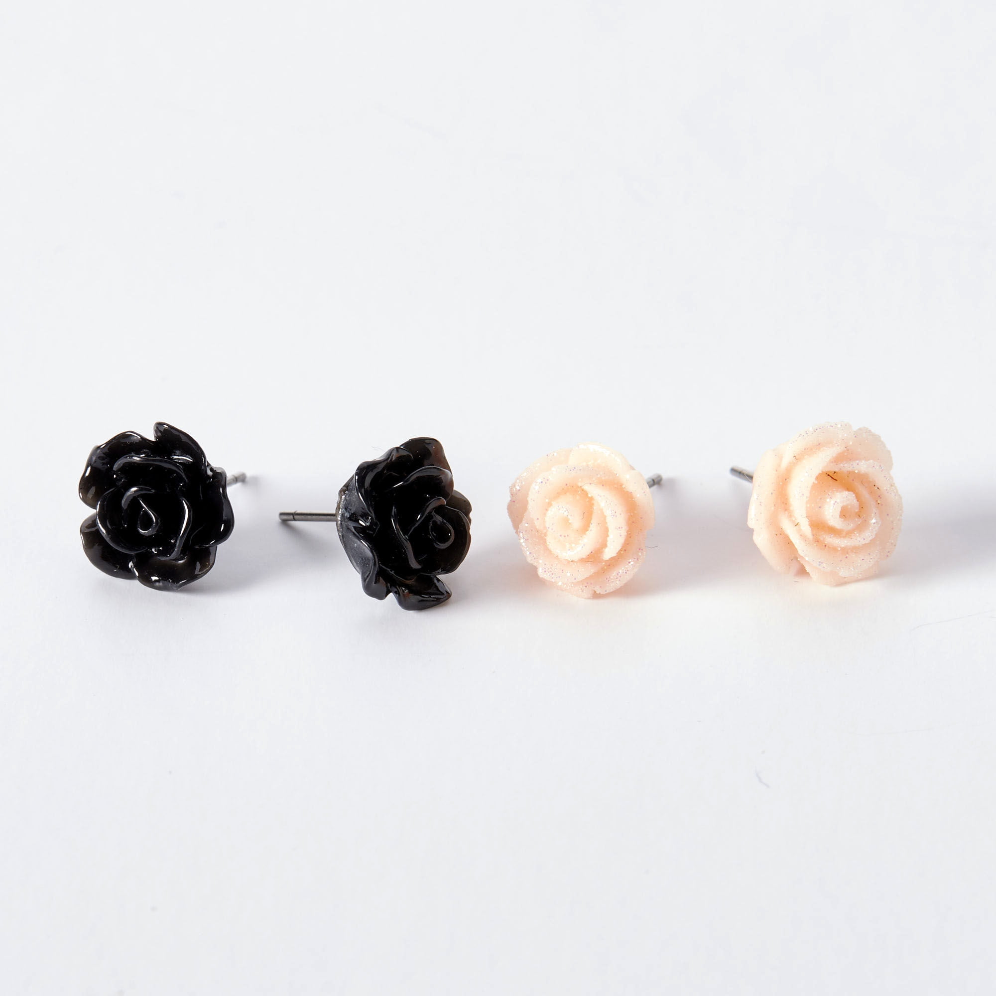 Claire's Tween Girls Black and Pink Glitter Rose Stud Earrings, 2-Pack