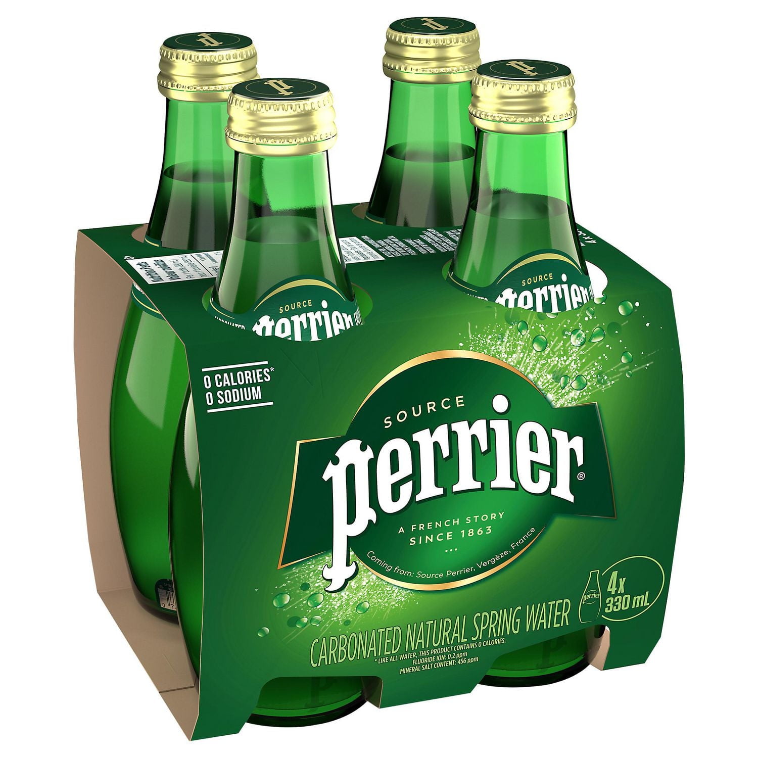 Perrier Sparkling Carbonated Water – 4x330 mL Glass Bottle, 4 x 330mL