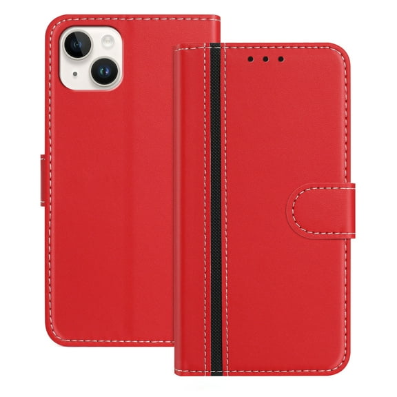 Allytechgroup Flip Wallet Phone Case for iPhone 15 Plus, RFID Blocking PU Leather Built-in Credit Card Slot Stand Shockproof Full Body Protective for iPhone 15 Plus, Red