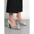 thumbnail image 6 of TOP MODA Women Block Heel Pumps Classic Square Toe Dress Shoes Bow ELBA-56 Silver Metallic 5, 6 of 6