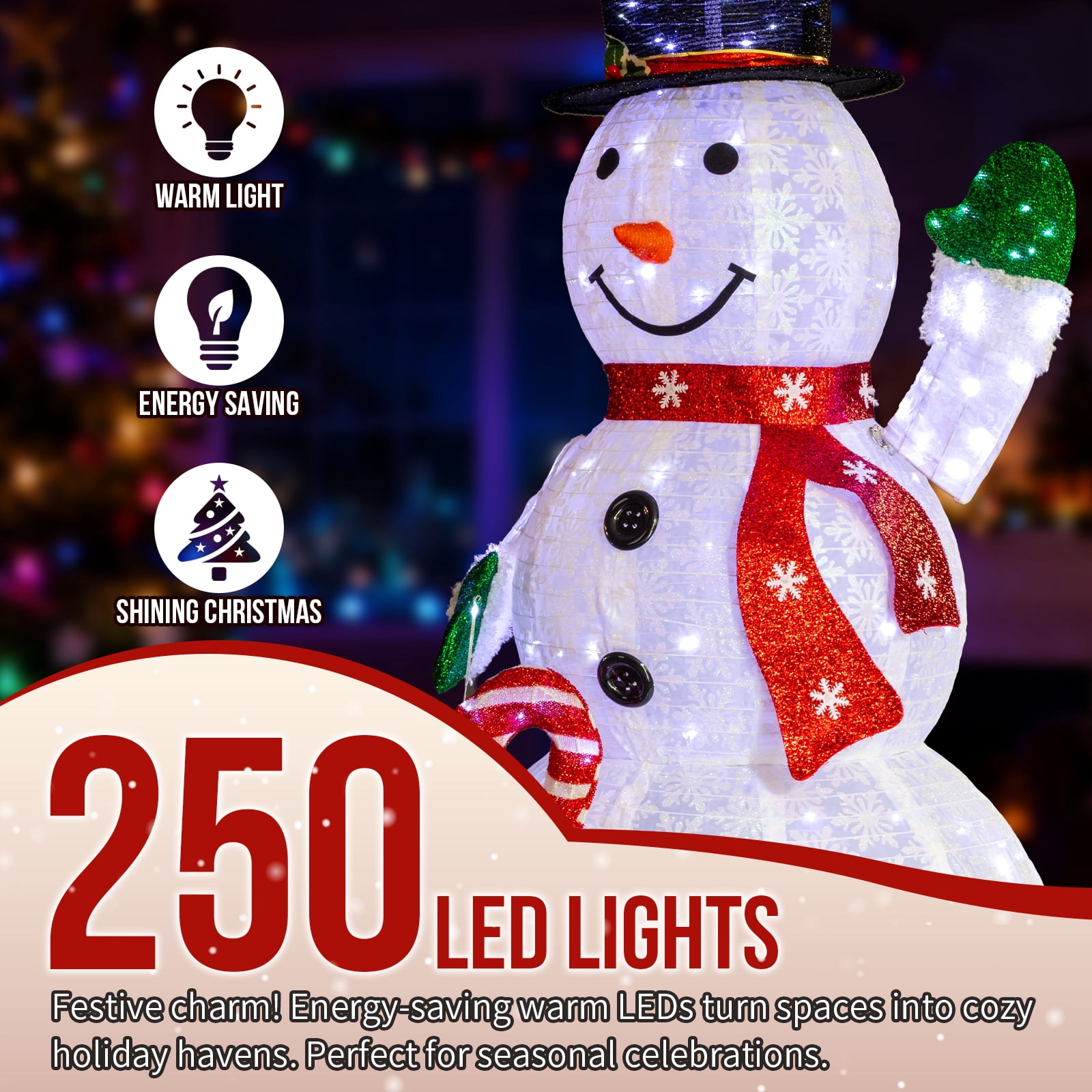 Astoutdoor Lighted Snowman Holding Candy Cane, 5.7 ft Pre-Lit Christmas Yard Decoration with 210 White LEDs, White
