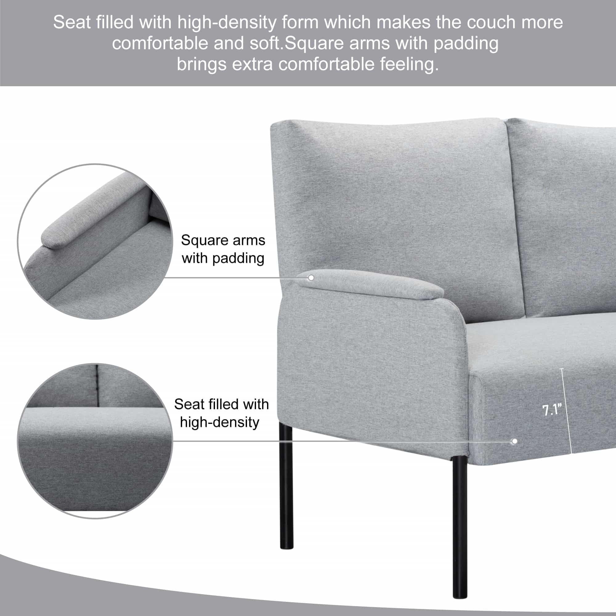 BSHTI Linen Blend Upholstery Loveseat Couch,2 Seating,Metal Frame,High-density Fam Seat Loveseat,Well in Apartments or Rooms with Limited Space(Light Gray)