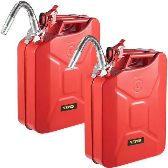 Jerry Fuel Can  5.3 Gallon / 20 L Portable Jerry Gas Can with Flexible Spout System  Rustproof & Heat-resistant Steel Fuel Tank for Cars Trucks Equipment  2PCS Red