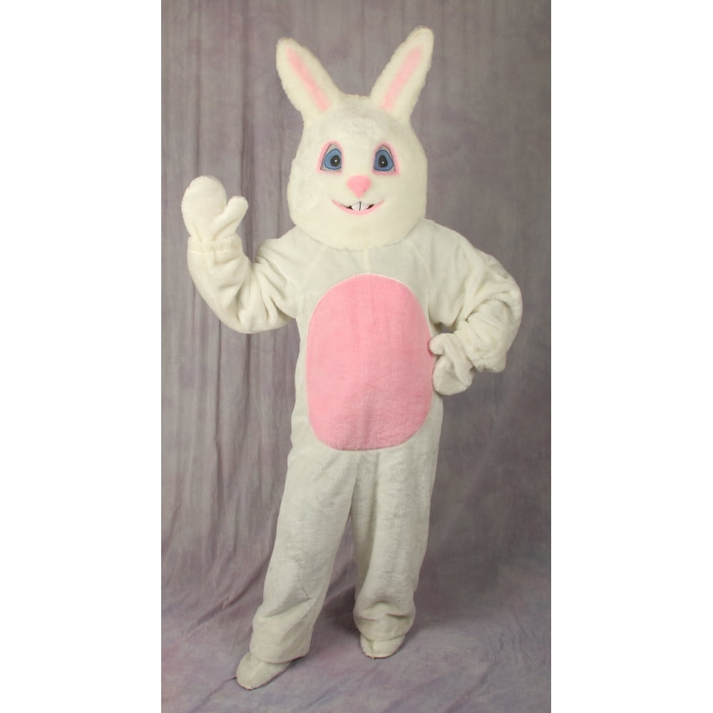 4 Piece White Easter Bunny Suit with Mascot Head Adult Size Medium