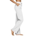 thumbnail image 3 of Women's Boho High Waist Wide Leg Linen Pants Lightweight Loose Summer Vacation Pants White S, 3 of 5