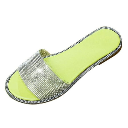 VerPetridure Wedge Sandals for Women Women Rhinestone Flat Open Toe Slippers Shoes Comfy Sandals Casual Comfortable Beach Sandals