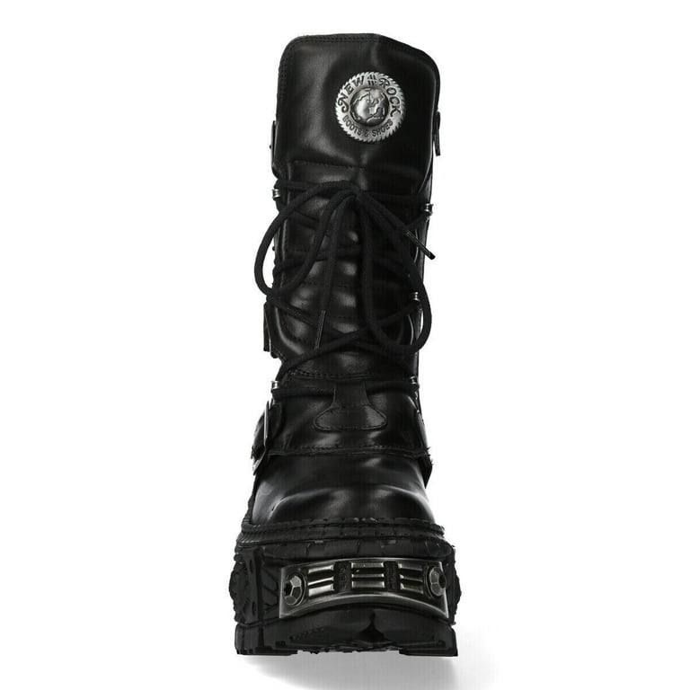 New Rock Boots WALL1473-S3 Unisex Metallic Black Leather Platform