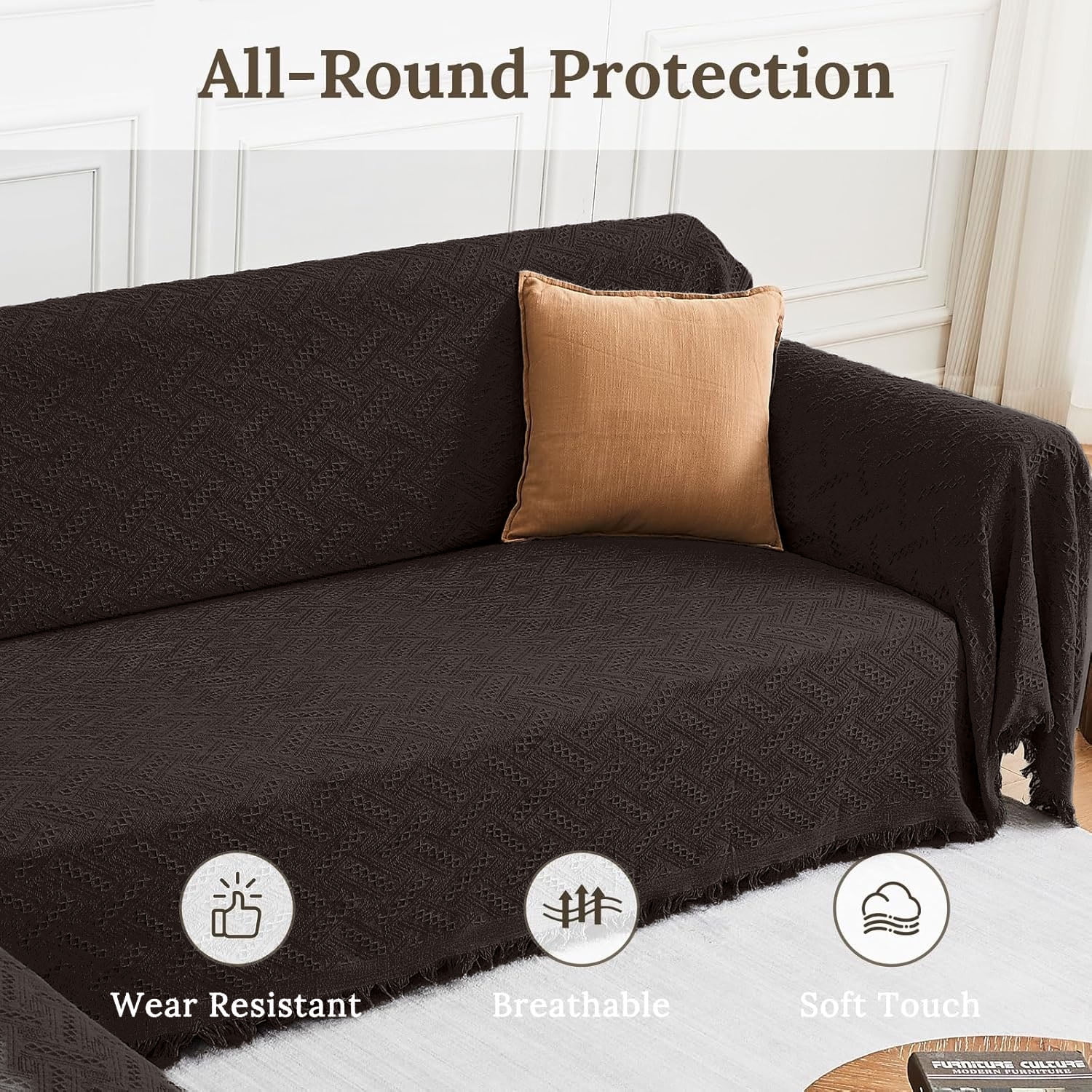 Sanmadrola Washable Cotton Polyester Sofa Couch Sectional L Shape Slipcover, Brown