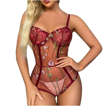 

Womens Lingerie Women s Lingerie Lace Transparent Perspective Corset One-piece Underwear Sexy Underwear Red
