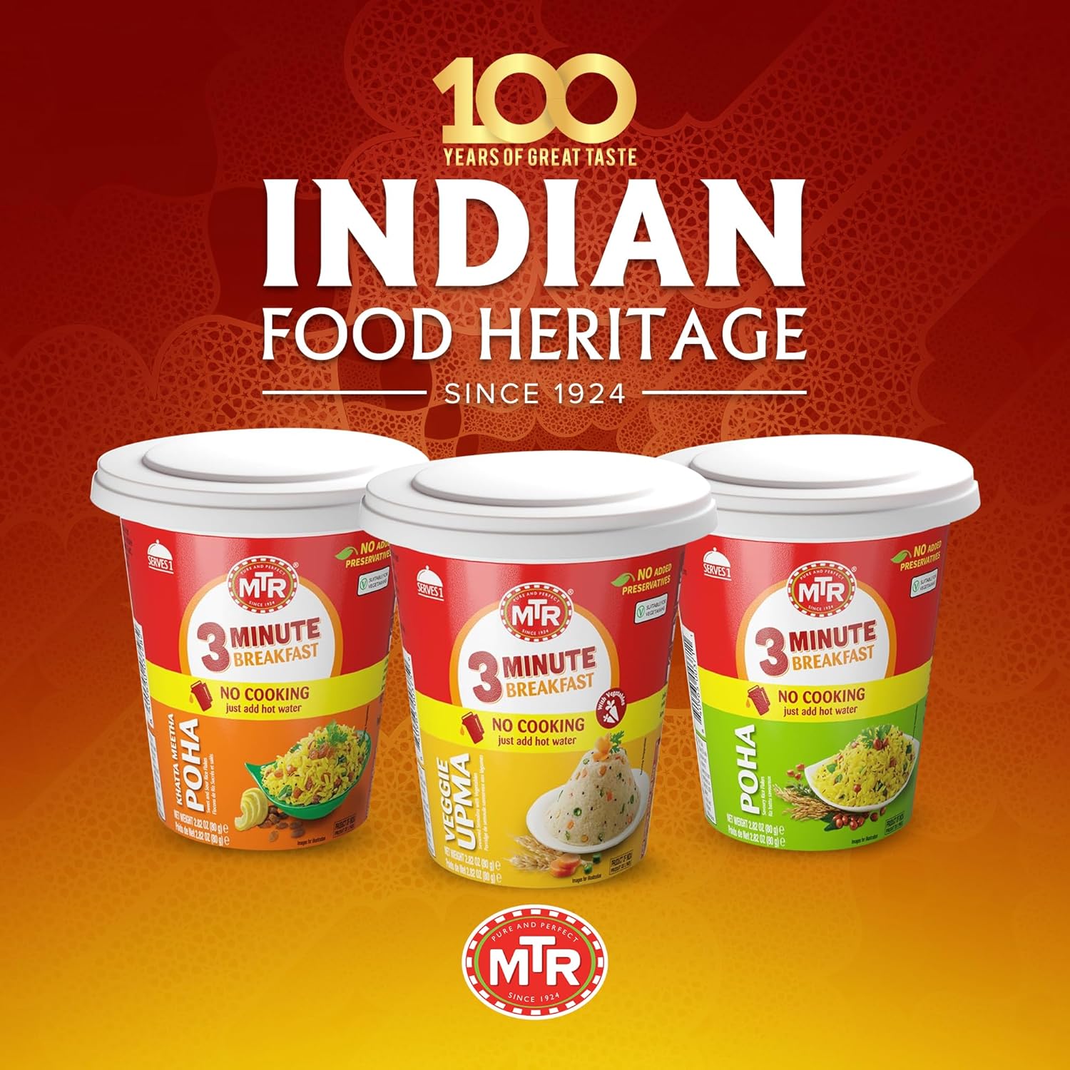 MTR 3 Minute Veggie Poha (80g, Pack of 2) – Instant Indian Snack, No Preservatives, Ready in 3 Mins, Just Add Water, Perfect Vegetarian On-the-Go Cup