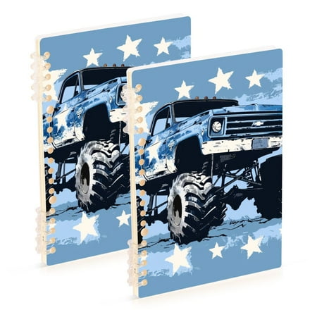 Blue Monster Truck Ring Binder Notebook Journey Note Diary College Ruled Spiral Notebook Study Loose Leaf Paper A5 60 Pages