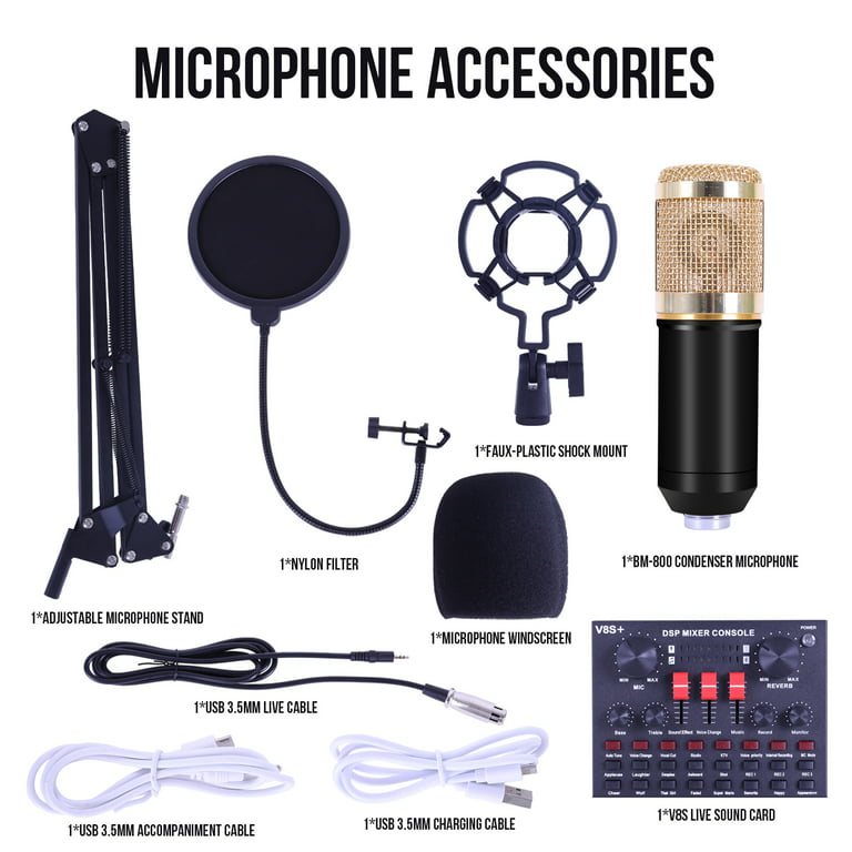 BM-800 Microphone Kit with V8 Sound Card, Condenser Microphone Bundle,  Professional Microphone, for Studio Recording and Broadcasting Mobile Live