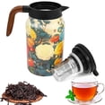 thumbnail image 3 of Qenwkxz 50.73 oz Insulated Teapot, Yellow Vintage Floral Pattern Tea Pot with Infuser, Stainless Steel Thermal Teapot with Lid, Wooden Handle Thermal Carafe for Hot Drinks Coffee, 3 of 12