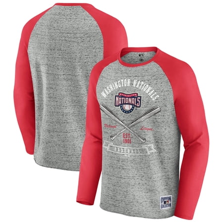 Men s Darius Rucker Collection by Fanatics Heather Gray Washington Nationals Raw Edge Raglan Long Sleeve Baseball