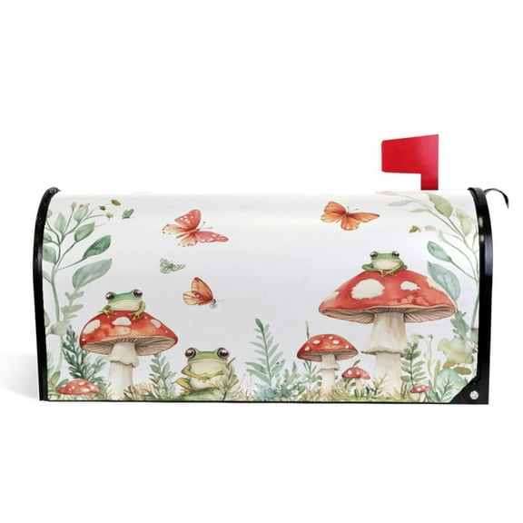 Ryvnso Mailbox Cover Mushroom Frog Butterfly Magnetic Mailbox Wrap Standard Size 21x18 Inch