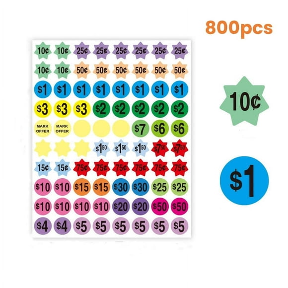 EIGTHTAIL Yard Sale Price Stickers Garage Sale Stickers 3/4” Round Bright Colors Label Stickers Flea Market Pricing Stickers 1600 Pcs Pre-Printed Labels with Price