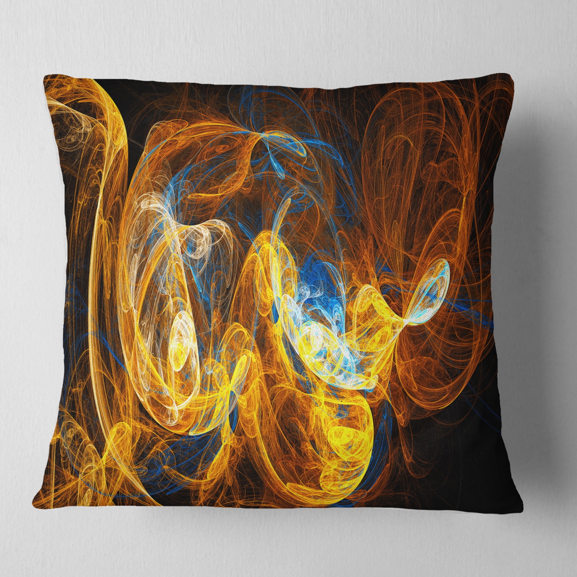 Designart Fractal Smoke Texture Orange - Abstract Throw Pillow - 16x16