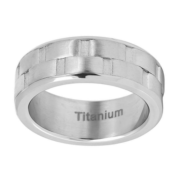 Men Women Titanium Wedding Band Ring 8mm Brushed Flat Stacked Brick Design Ring