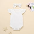 thumbnail image 6 of Fesfesfes Newborn Baby Bodysuit Boys Girls Fly Sleeve Solid Romper Shorts Headbands Outfits Set, 6 of 9
